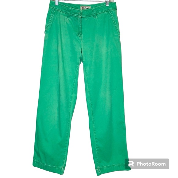L.L. Bean Favorite Fit Straight Leg Kelly Green 100% Cotton Chinos Pant 6 Reg - Picture 1 of 9